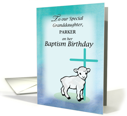 Granddaughter Personalize Name Baptism Birthday Lamb Cross card