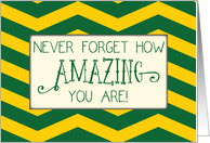 Thinking of You at College Amazing Green and Yellow Chevron Stripes card