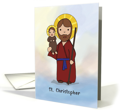 St. Christopher Feast Day Simple Catholic Saint Holding Jesus card
