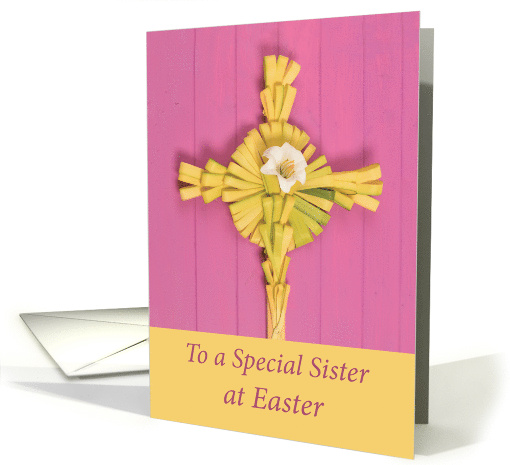 Catholic Sister Easter Palm Cross with Lily on Pink card (1731732)