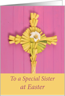 Catholic Sister Easter Palm Cross with Lily on Pink card