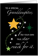 Granddaughter Graduation Star Congratulations Green and Golden Yellow card