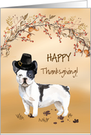Black and White French Bulldog Funny Pilgrim Hat Thanksgiving card
