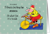 To Fitness Instructor Personalize Name Spinning Bike Funny Christmas card