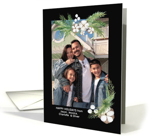 Christmas Cotton Flowers and Fir Branches Photo card (1752050)