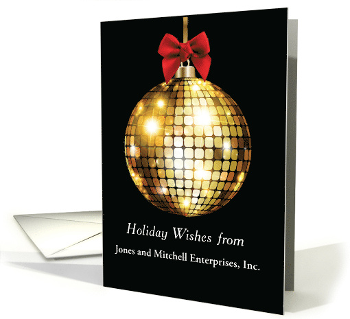 Customizable Gold Looking Ornament on Black Red Bow card (1752160)