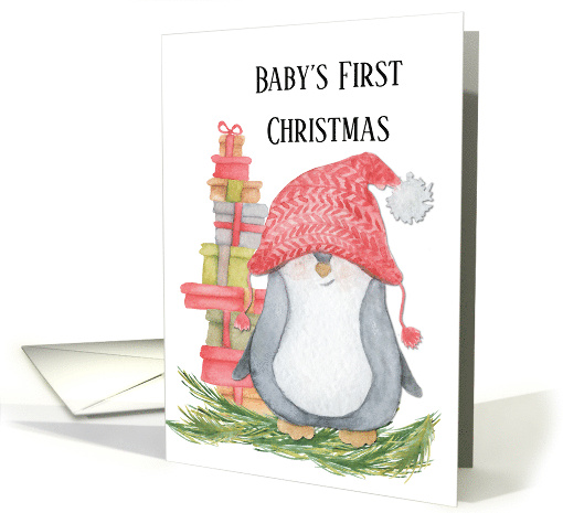 Babys First Christmas with Penguin and Presents card (1752304)