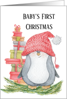 Babys First Christmas with Penguin and Presents card