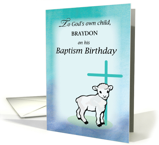 Gods Child Personalize Name Boy Baptism Birthday Lamb Cross card