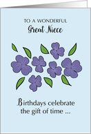 Great Niece Birthday with Violet Flowers and Leaves card