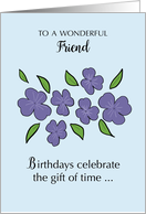 Friend Birthday with Violet Flowers and Leaves card