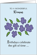 To Woman Birthday with Violet Flowers and Leaves card