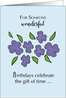 Birthday with Violet Flowers and Leaves card