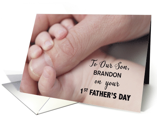 Son Custom Name on First Father's Day Baby Hand in Hand card (1754852)