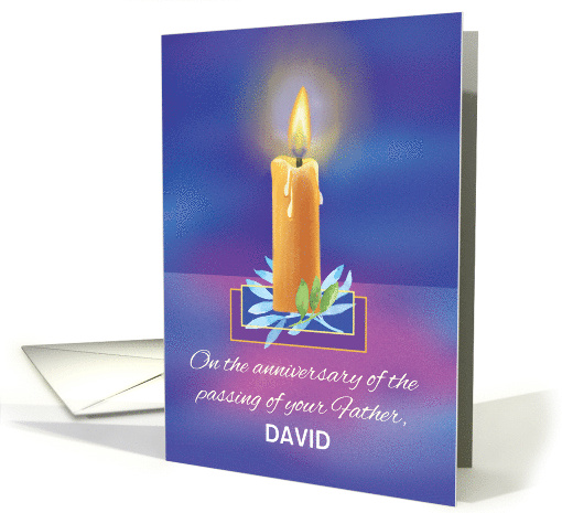 Custom Name Loss of Father Anniversary Religious Lighted Candle card