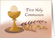 First Communion With Wheat Chalice and Host card
