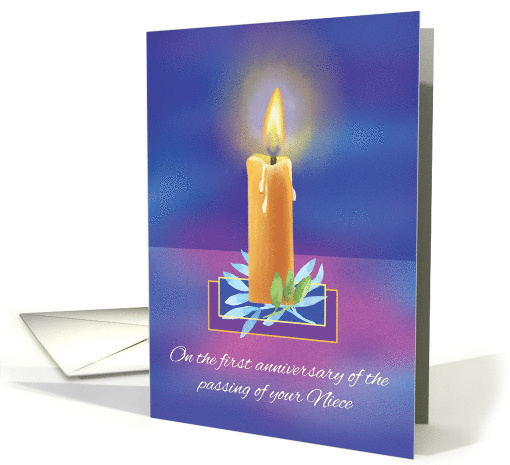 Loss of Niece First Anniversary Religious Shining Lighted Candle card