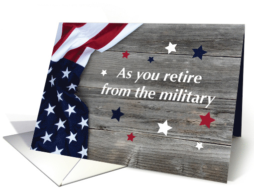 Retirement from Military Flag on Wood with Stars card (1758982)