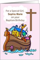 Girl Custom Name Baptism Birthday with Noahs Ark on Pink card