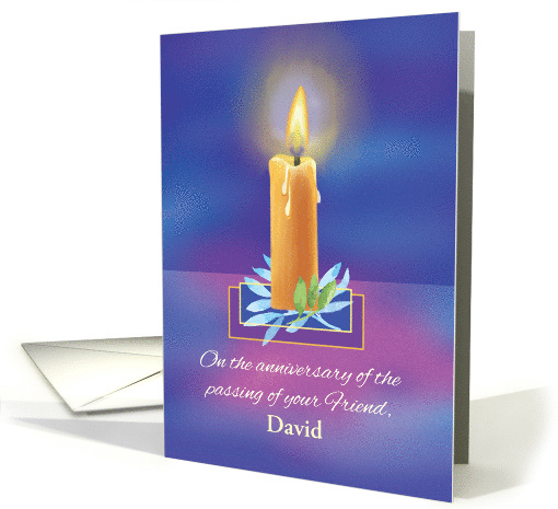 Custom Name Loss of Friend Anniversary Religious Shining Candle card