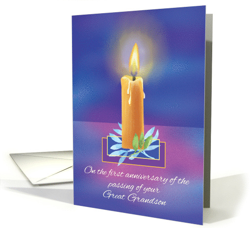 Loss of Great Grandson First Anniversary Religious Shining Candle card