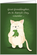 Great Granddaughter St. Patricks Day Cute Kitten Holding Shamrock card