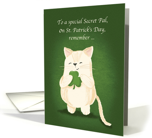 Special Secret Pal St. Patricks Day Cute Kitten Holding Shamrock card