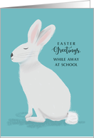 Away at School Easter Greetings White Rabbit on Light Teal card