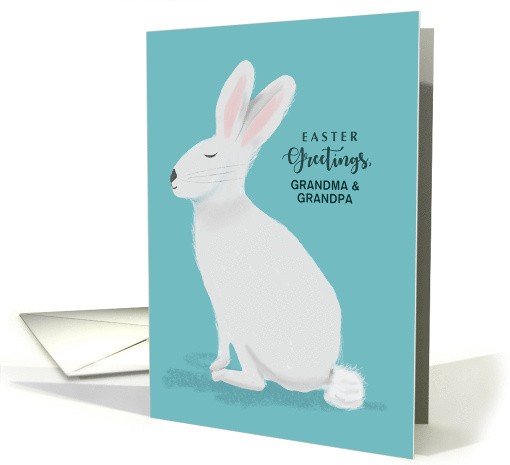Custom Relation Easter Greetings White Rabbit on Light Teal card