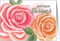 Birthday Blessings Large Watercolor Roses card