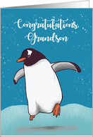 Grandson Congratulations Penguin Jumping For Joy card