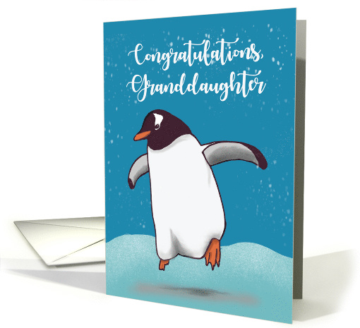 Granddaughter Congratulations Penguin Jumping For Joy card (1762382)