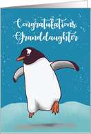 Granddaughter Congratulations Penguin Jumping For Joy card