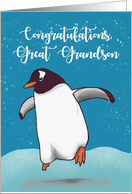 Great Grandson Congratulations Penguin Jumping For Joy card