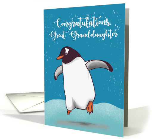 Great Granddaughter Congratulations Penguin Jumping For Joy card