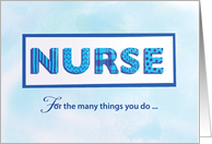 Nurses Day Grateful Blue Patterned Word Art card