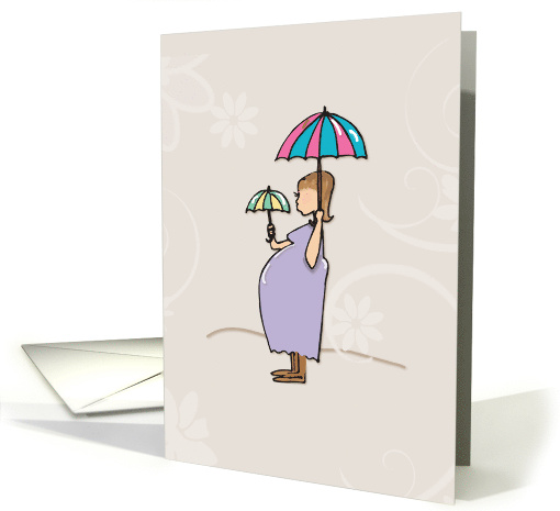Baby Shower Congratulations Pregnant Mom with Two Umbrellas card