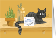 Boss Day Funny Cat on Table With Plants card