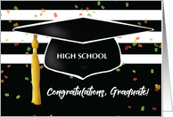 Graduation High School with Cap and Black White Stripes card