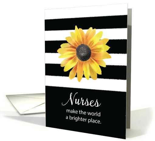 Nurses Day Thanks Sunflower on Black and White Stripes card (1763282)