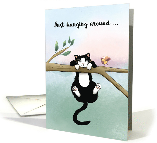 Missing You Hanging Around Cute Cat with Bird card (1763410)