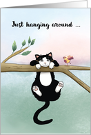 Missing You Hanging Around Cute Cat with Bird card