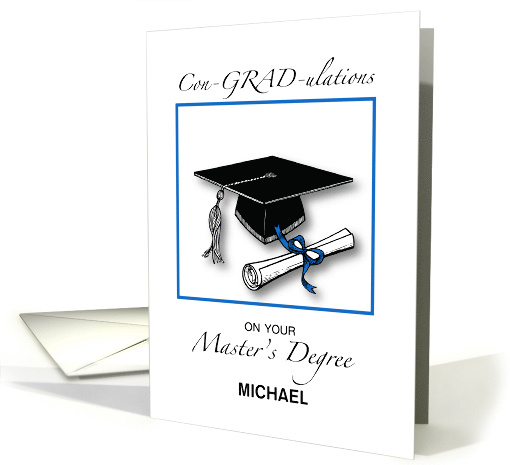 Custom Name Masters Degree Man Graduation Blue card (1763626)