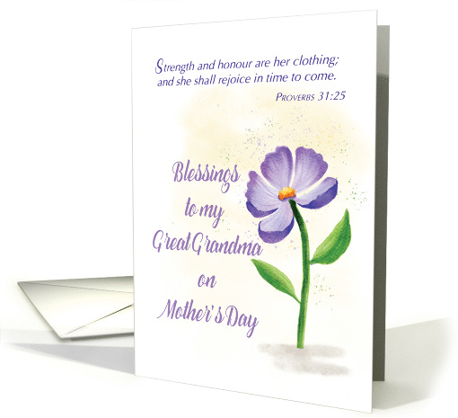 Great Grandma on Mothers Day Blessing Violet Flower Scripture card