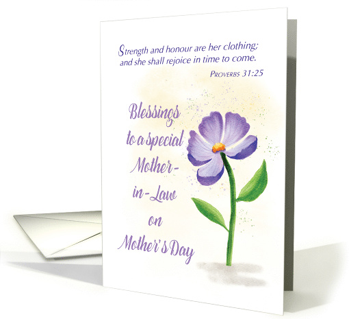 Mother in Law on Mothers Day Blessing Violet Flower Scripture card