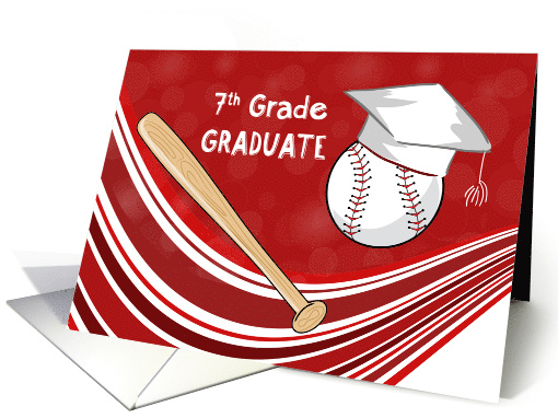 Seventh Grade Graduation Baseball Bat and Hat on Red card (1765550)