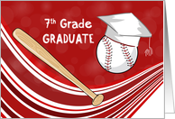 Seventh Grade Graduation Baseball Bat and Hat on Red card