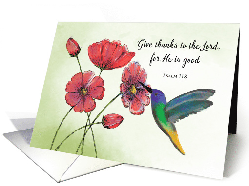 Religious Thinking of You Cosmos Flowers with Hummingbird card