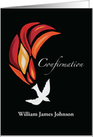 Confirmation Invitation Custom Name Fire of Holy Spirit Dove on Black card