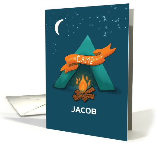 Camp Thinking of You Custom Name with Tent and Campfire card (1765854)